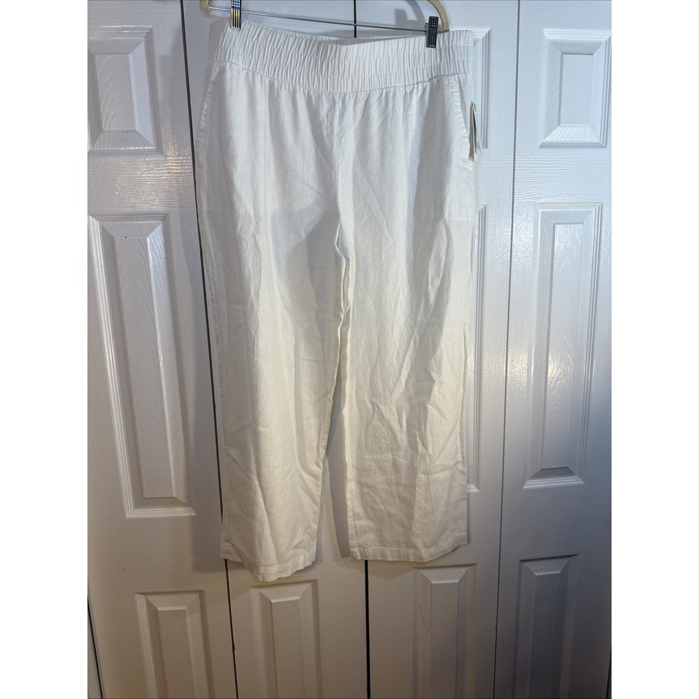 Land 'n Sea Women's White Cropped Wide Leg Linen Blend Pants Size XL - NWT